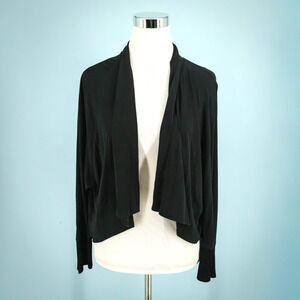Eileen Fisher Size Medium M Black Open Drape 100% Silk Knit Cardigan Sweater